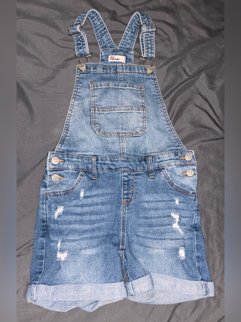 Epic Threads Blue Distressed Denim Short Overalls